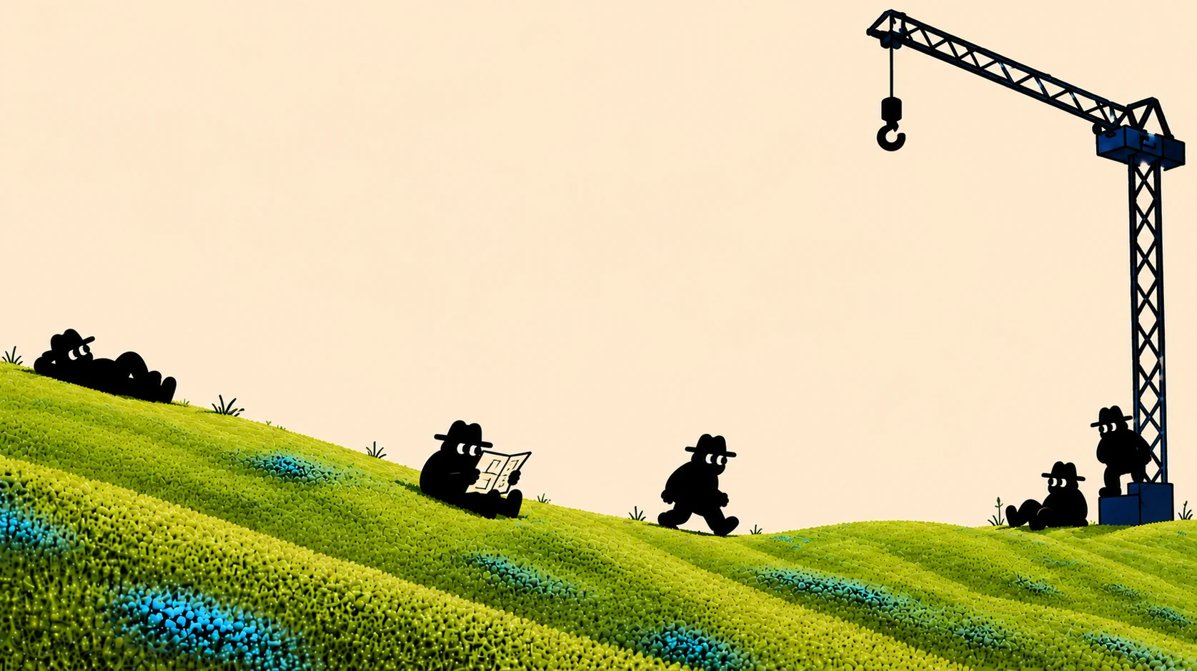 Illustrated hillside with a construction crane